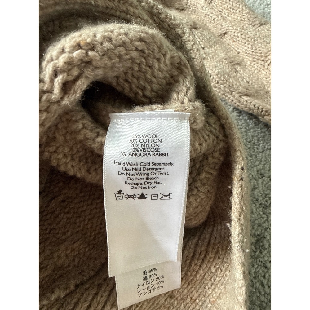 Eddie Bauer Womens Tan Wool Blend Cable Knit Shawl Collar Cardigan Sweater M - Picture 5 of 6